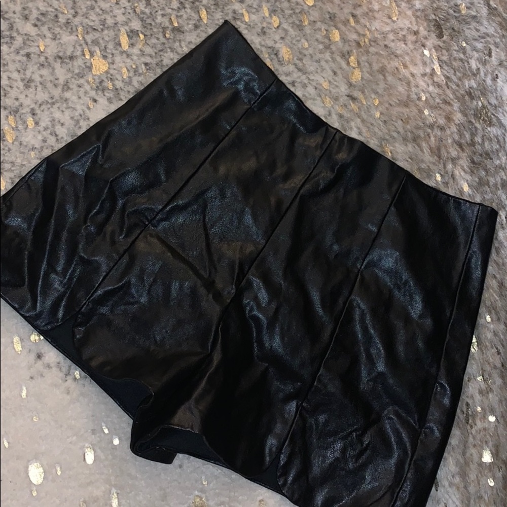 Black leather shorts